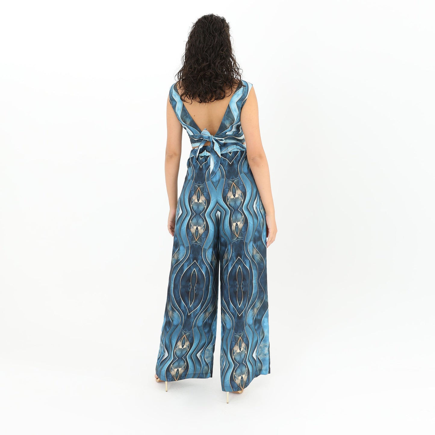 Sea Blue Printed Crop Top & Pant