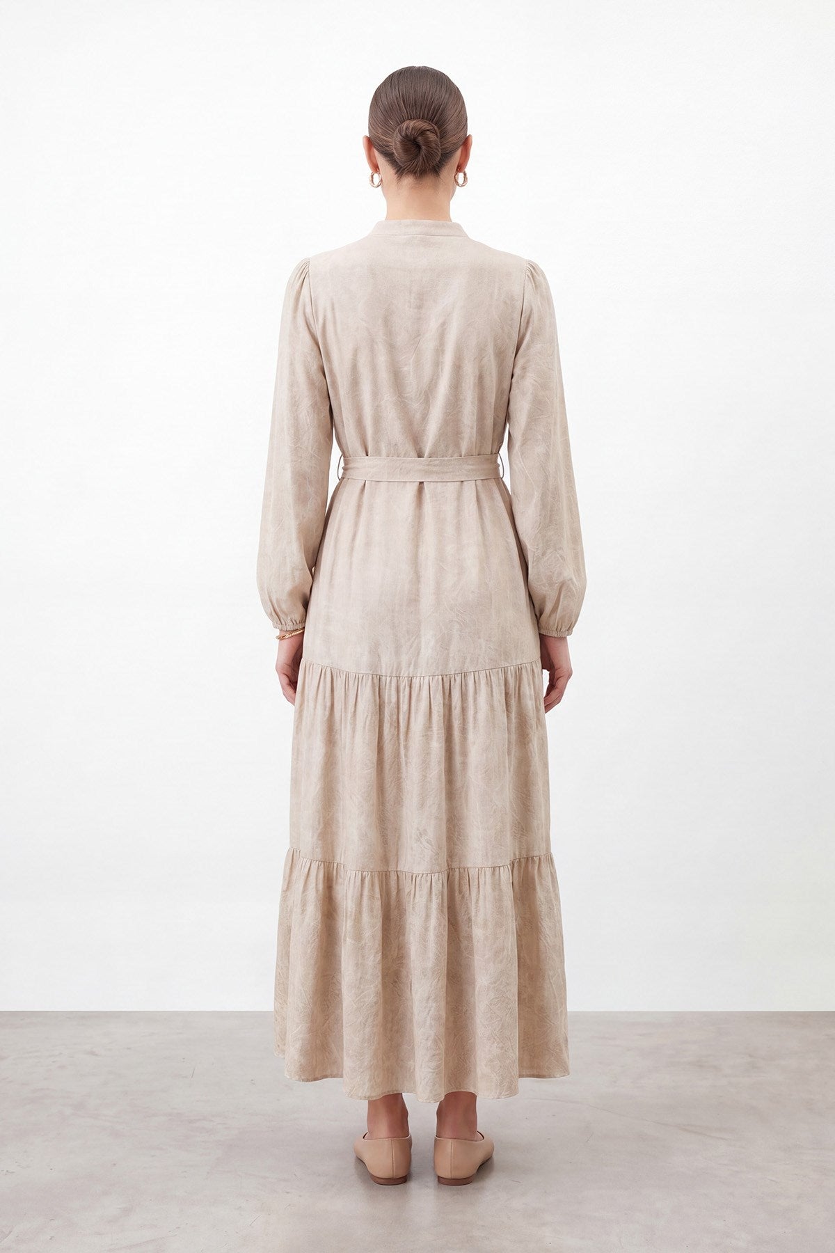 Women's Exotic Print Belted Long Dress - 26S-12685ELB - Beige