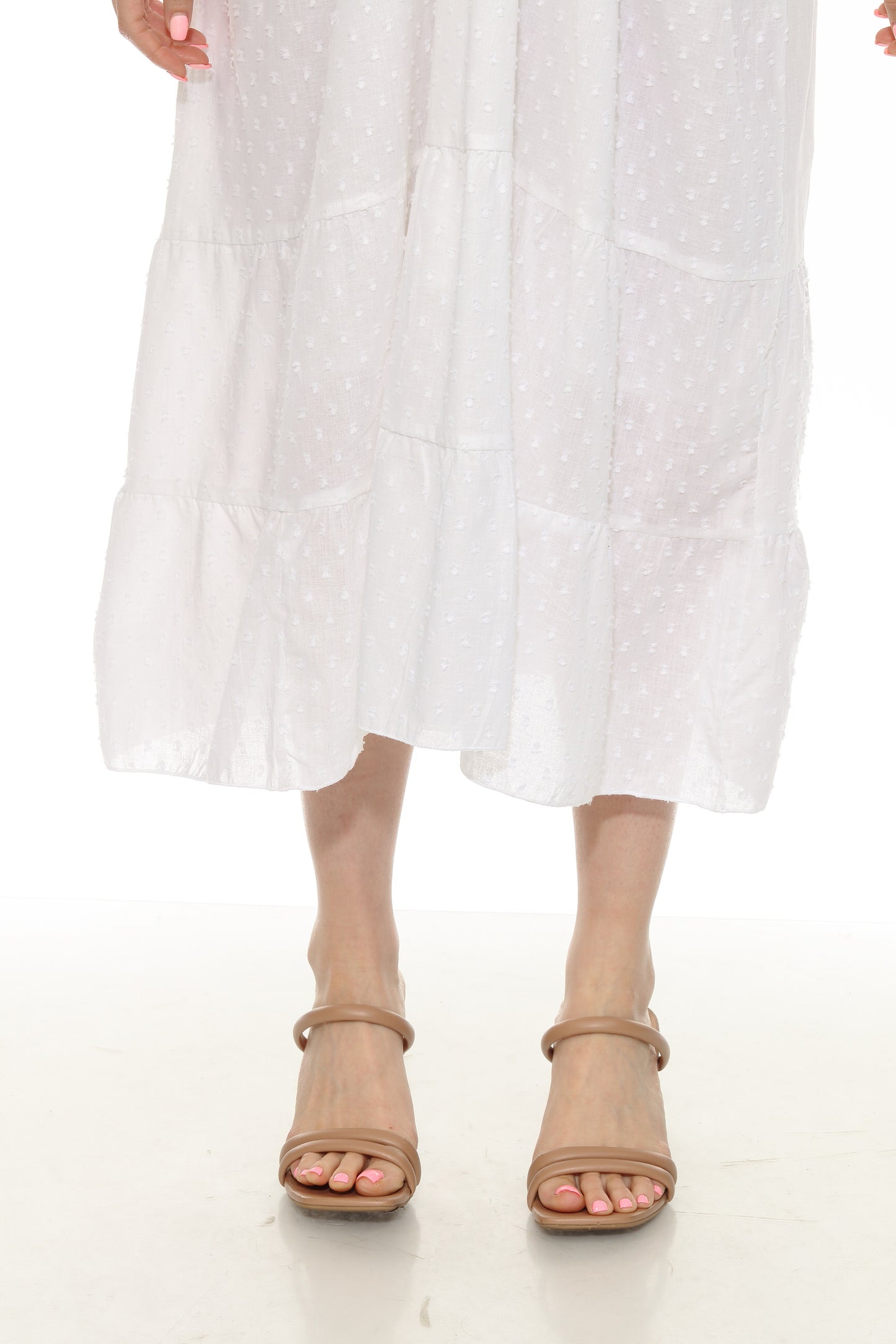 Women's 100% Cotton White and Gold Maxi Summer Dress With Built-In Lining