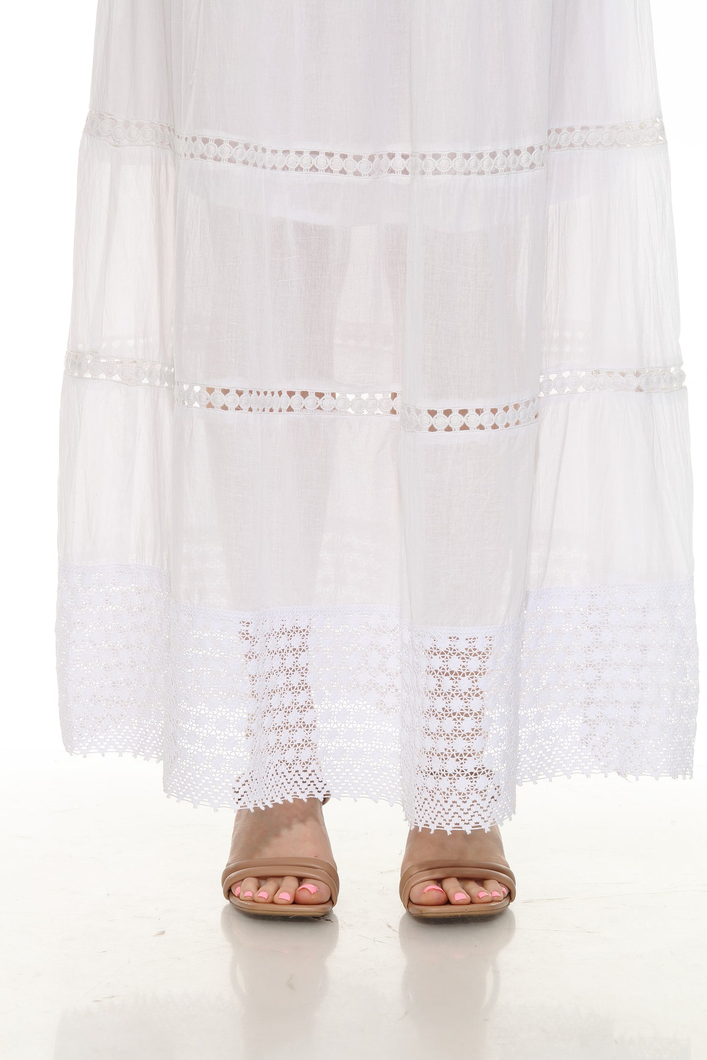 Women's 100% Cotton White Skirt Embroidery and Lace Detailed With Lining S-2420
