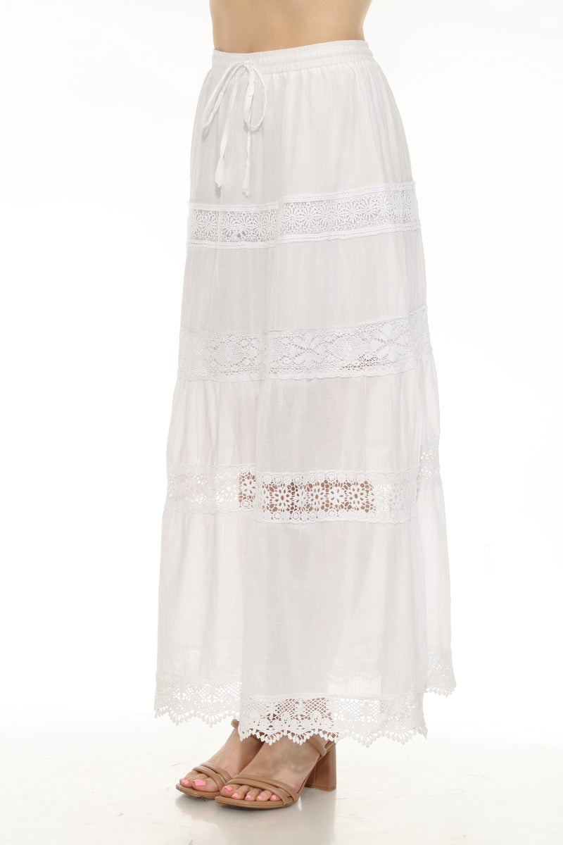 Women's 100% Cotton White Skirt Embroidery and Lace Detailed