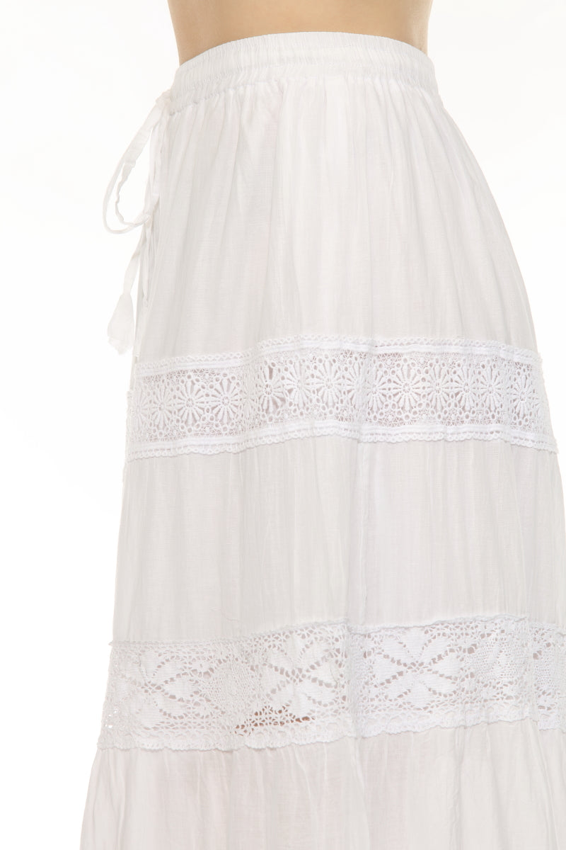 Women's 100% Cotton White Skirt Embroidery and Lace Detailed