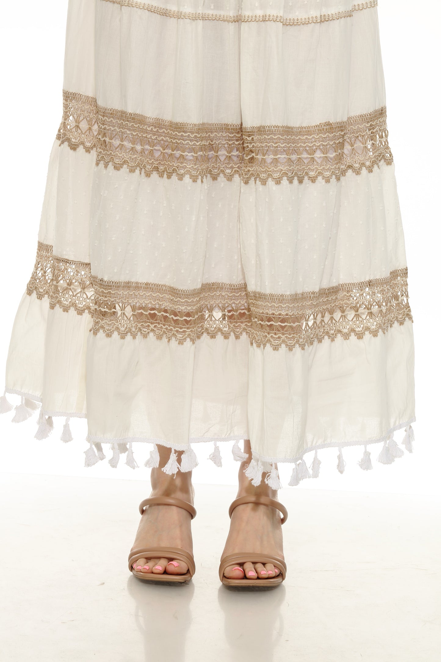 Women's 100% Cotton White and Gold Skirt & Dress Multi-Use