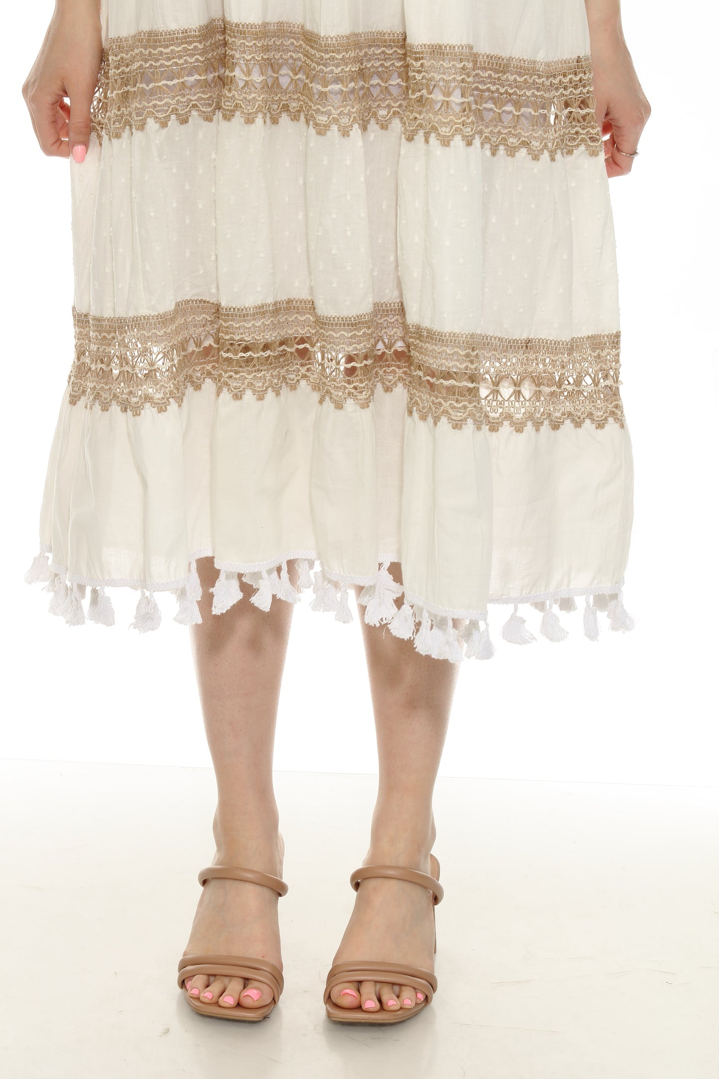 Women's 100% Cotton White and Gold Skirt & Dress Multi-Use
