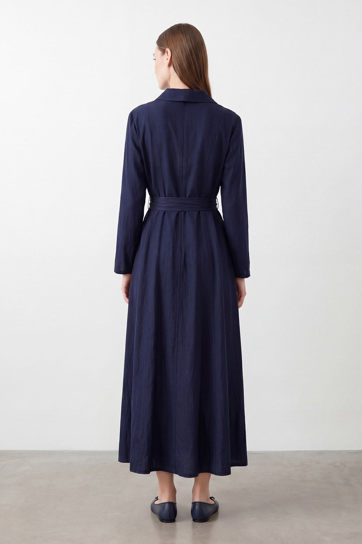 Women's Belted Half-Zip Long Dress - View 4