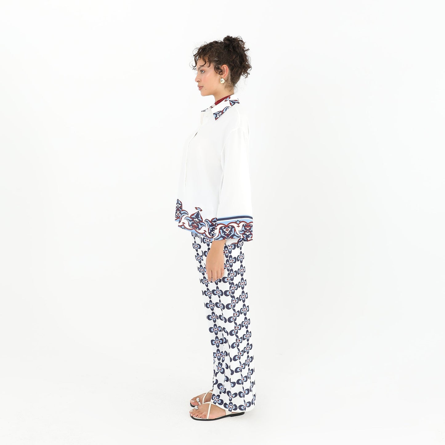 Loose Sleeve Collar Shirt & Boho Palazzo Pant Set