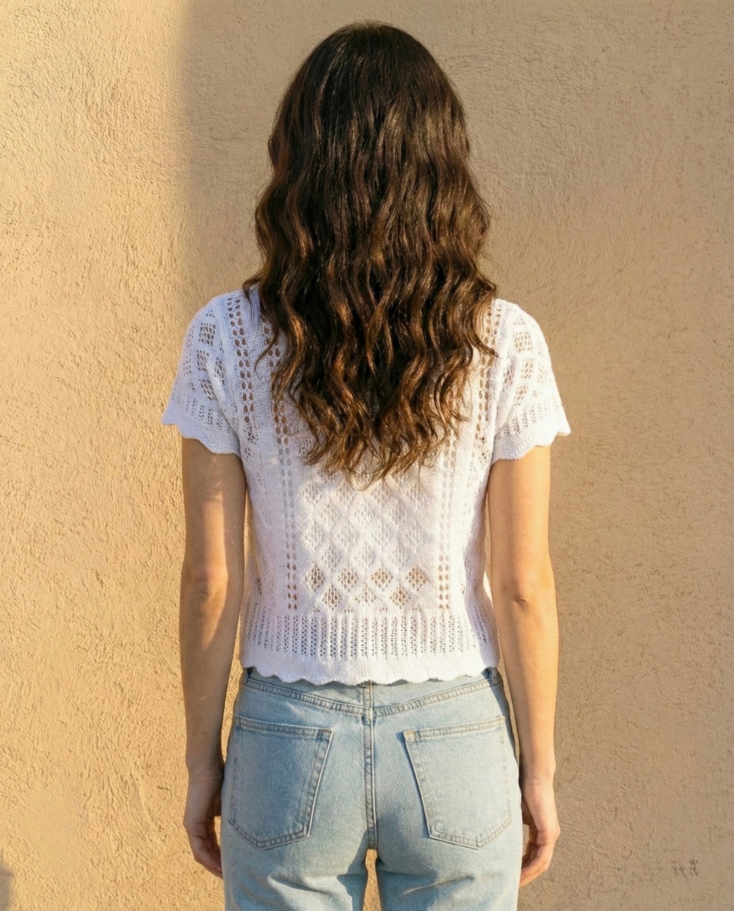 Cotton Diamond Knit Short Sleeve Cardigan V151