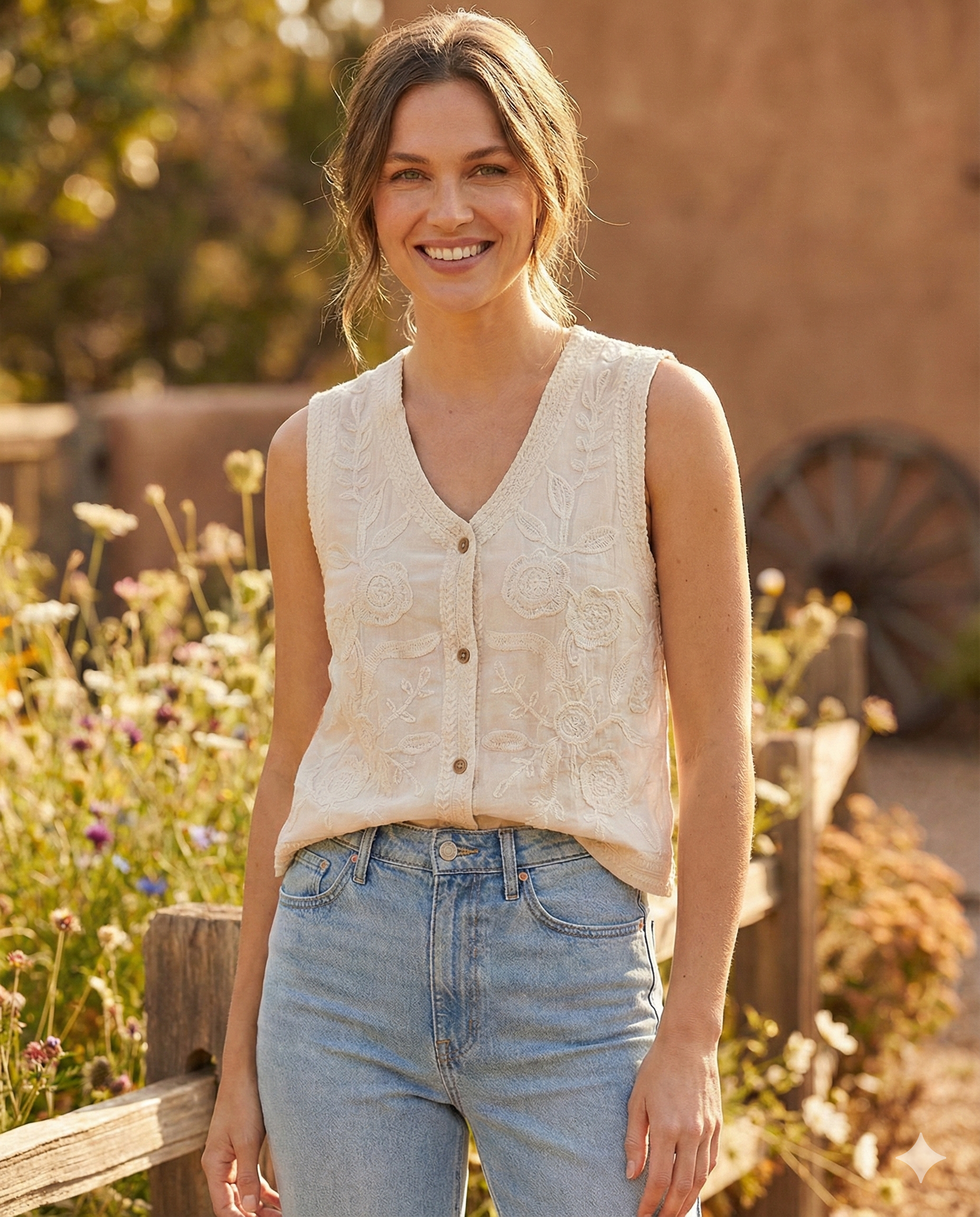 Women's Embroidered Cotton Floral Tailored Vest V153 – VAV NEW YORK