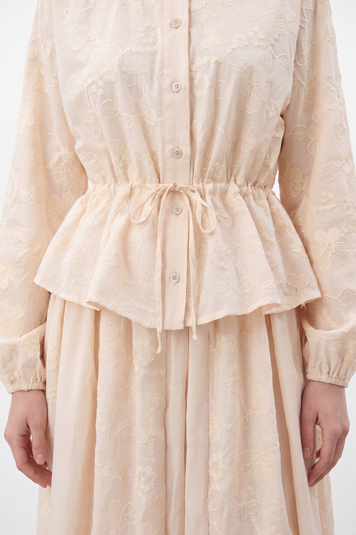 Women's Natural Texture Broderie Skirt Set - 14505TKS - Stone