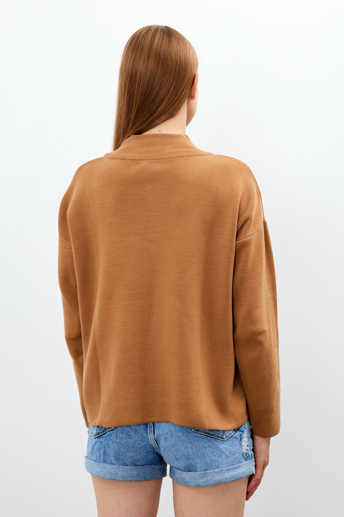 Mock Neck Knit Oversized Sweater Solid Color - SKU: 1306
