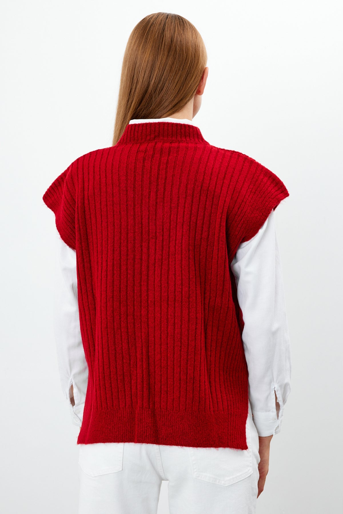 Knit Sweater Vest Ribbed Solid Color V Neck - SKU: 1201