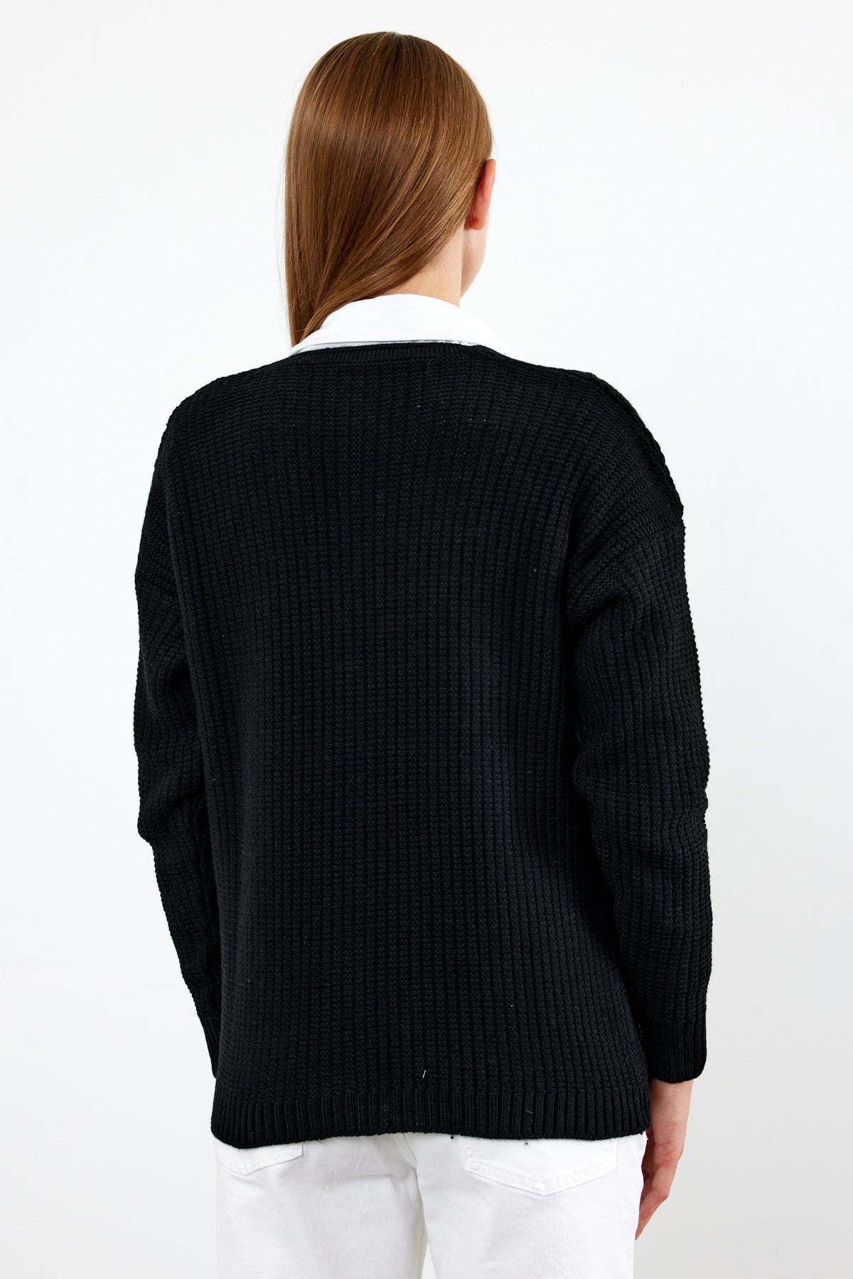 Short Knit Cardigan Solid Color Knit Detailed - SKU: 4002