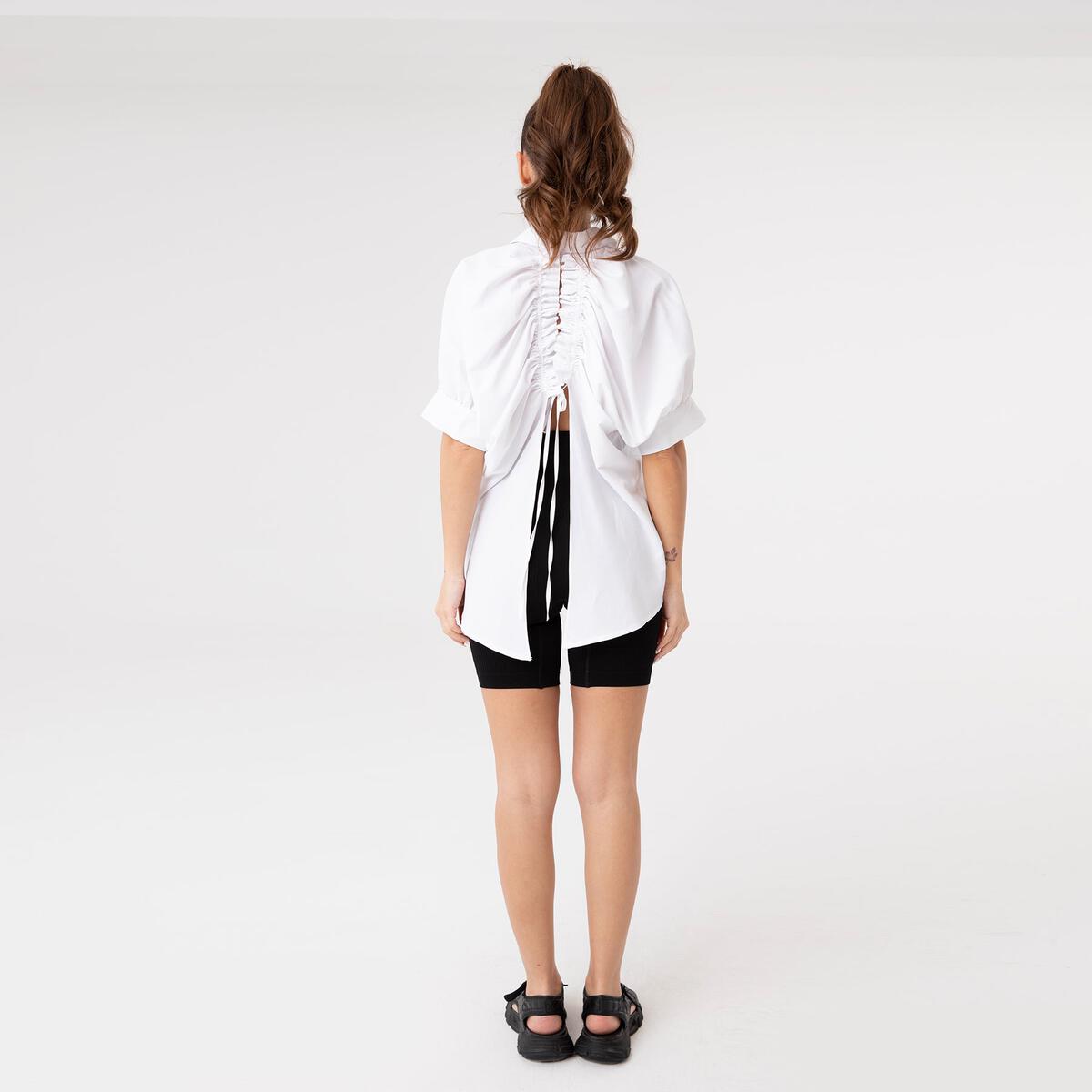 Cut Out Back Ruched Detail Poplin Shirt 31197