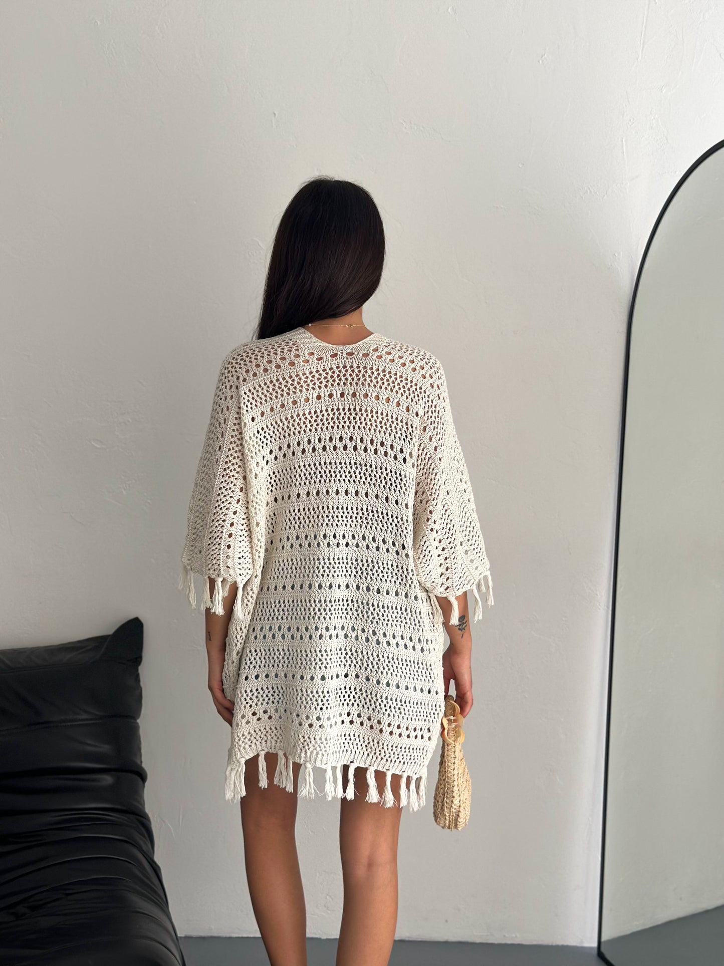 Women's Beige Batwing Sleeve Knit Cardigan Hollow Out Knit Seasonal Cardigan 1485