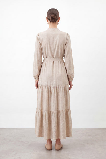 Women's Exotic Print Belted Long Dress - 26S-12685ELB - Beige
