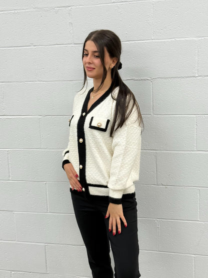 V1533 Black & White Knit Cardigan