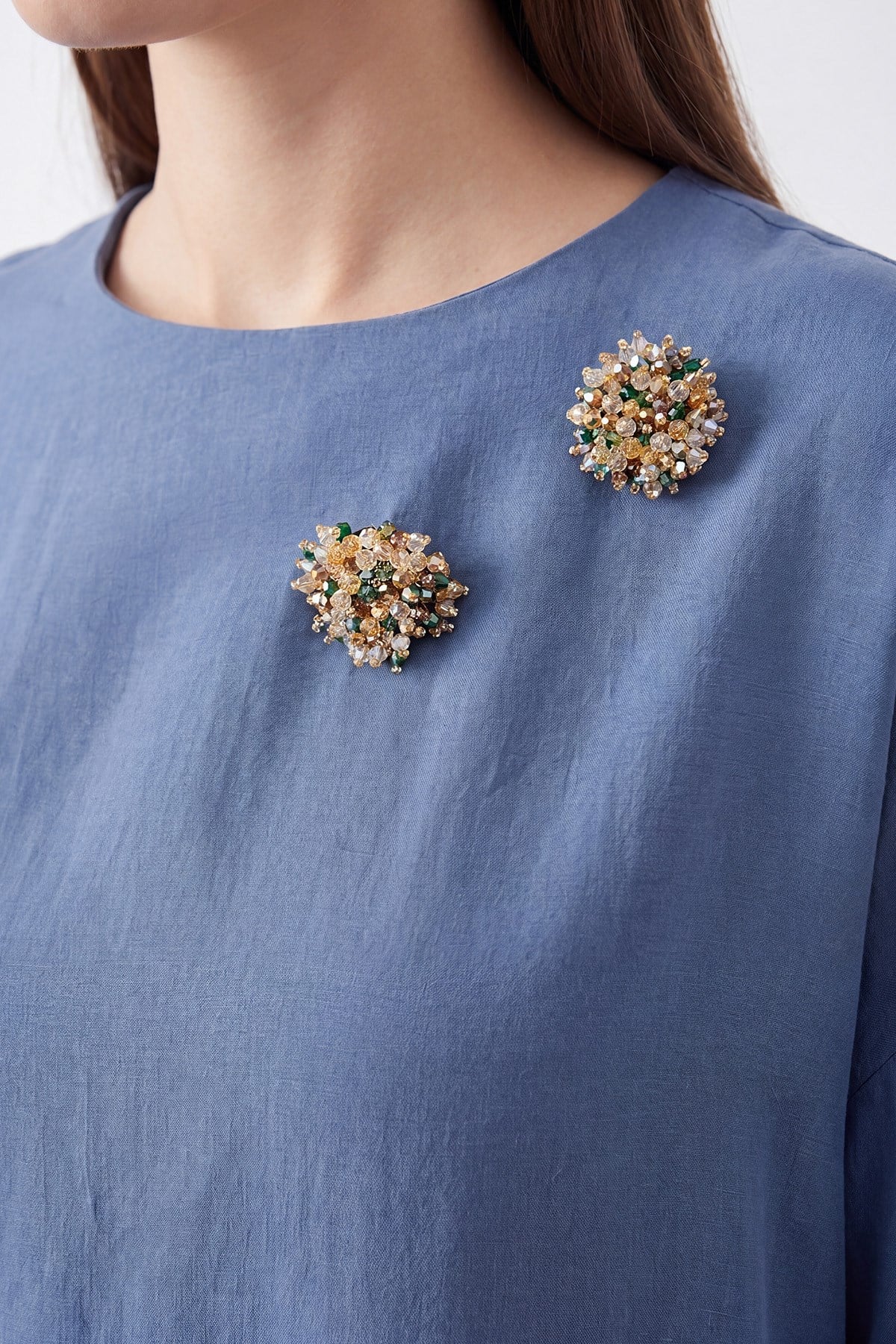 Women's Stone Embroidered Brooch Detail Set - Indigo