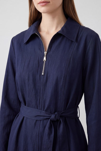 Women's Belted Half-Zip Long Dress - View 3
