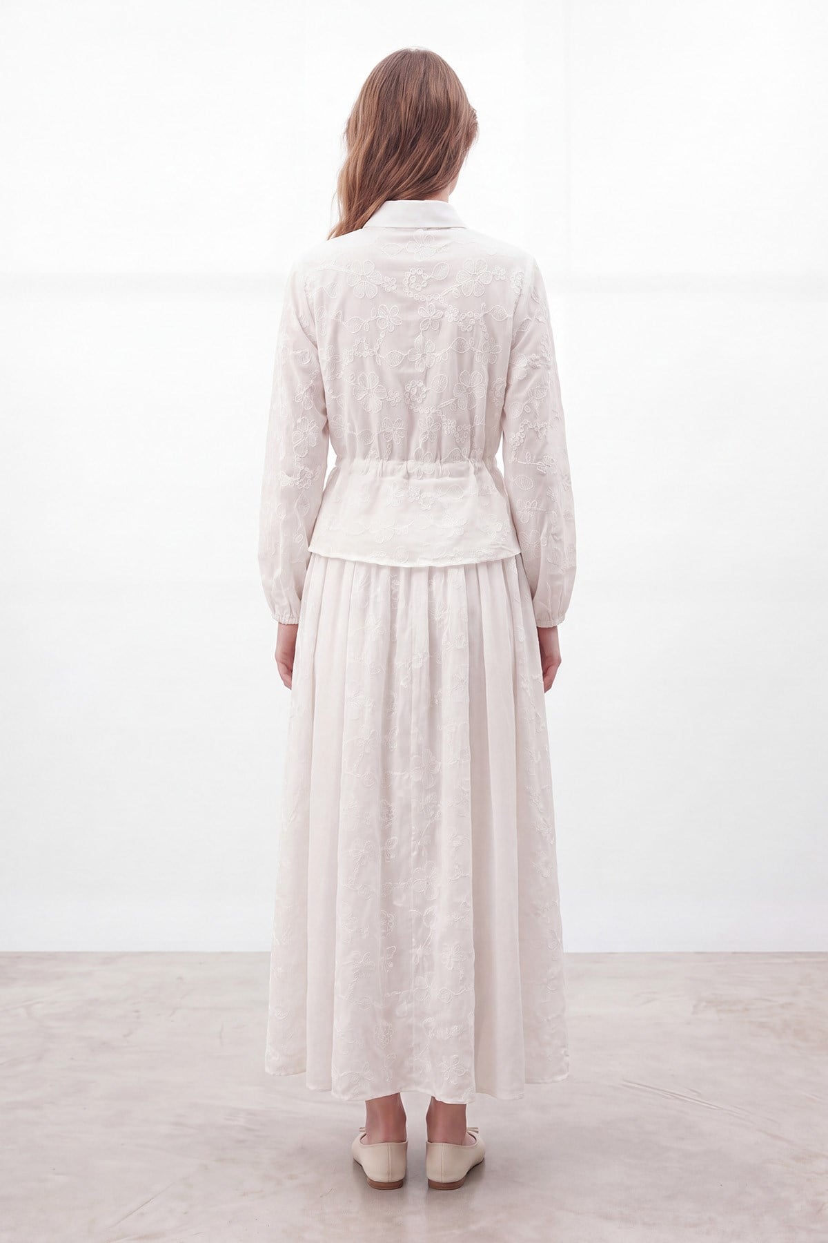 Women's Natural Texture Broderie Skirt Set - 14505TKS - Ecru