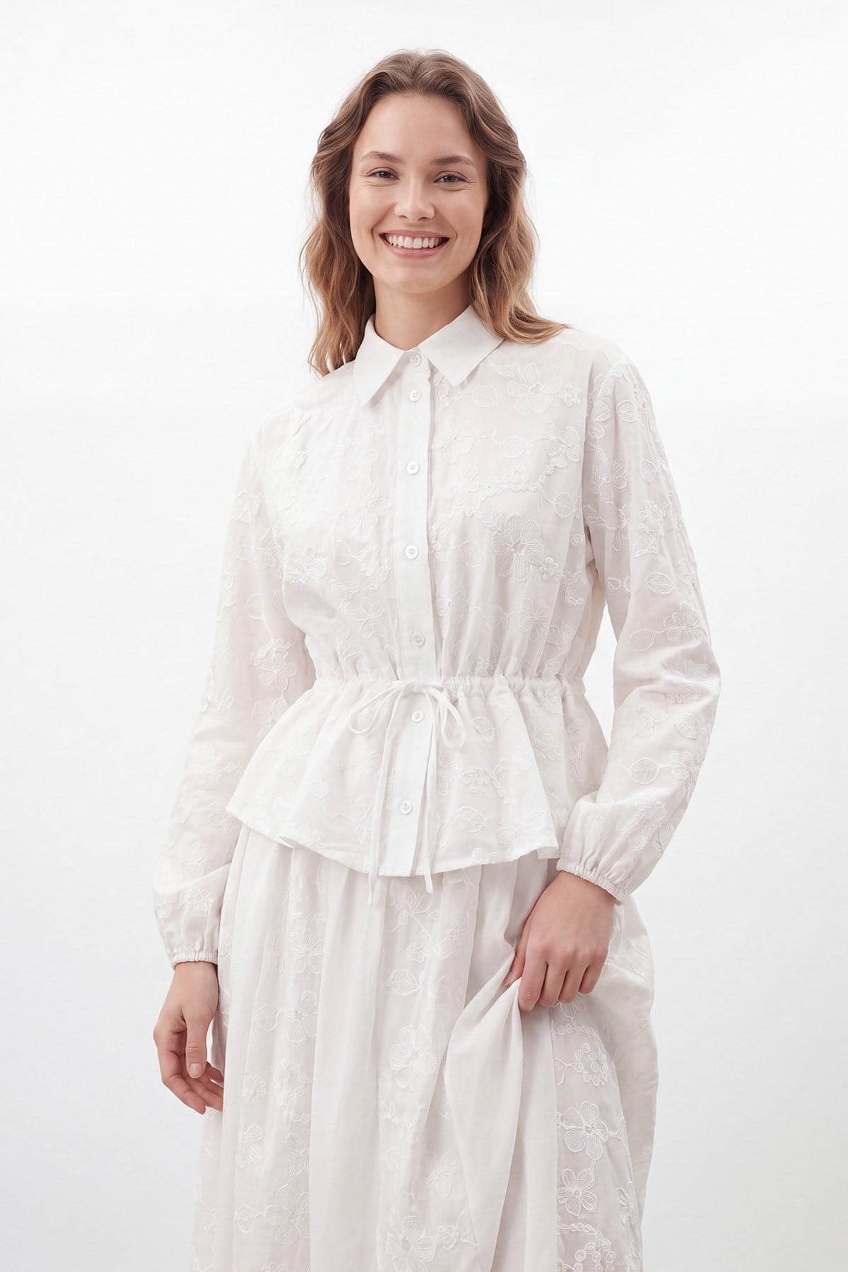 Women's Natural Texture Broderie Skirt Set - 14505TKS - Ecru
