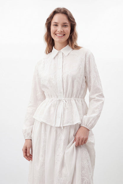 Women's Natural Texture Broderie Skirt Set - 14505TKS - Ecru