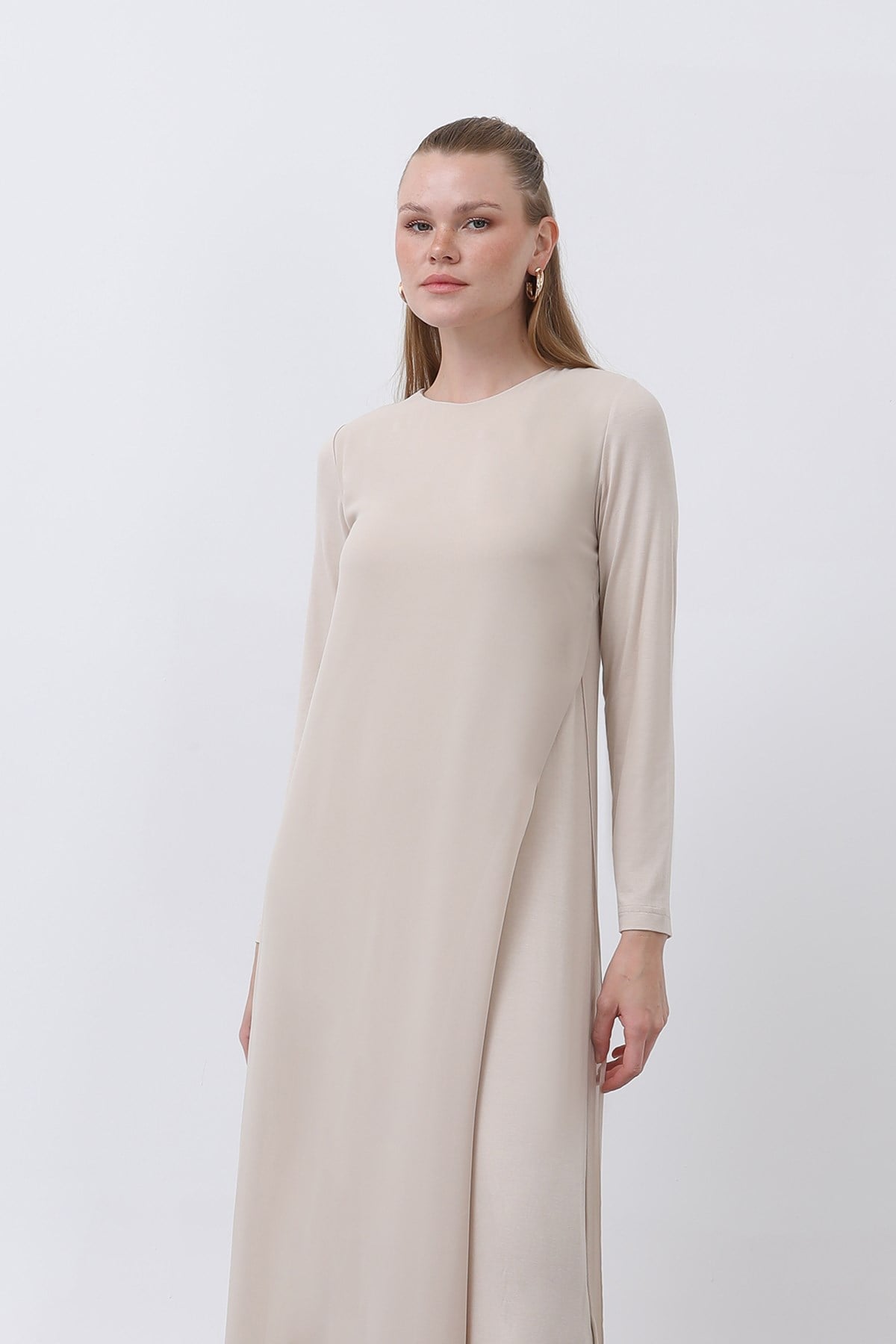 Women's Chiffon Detail Long Dress - Beige