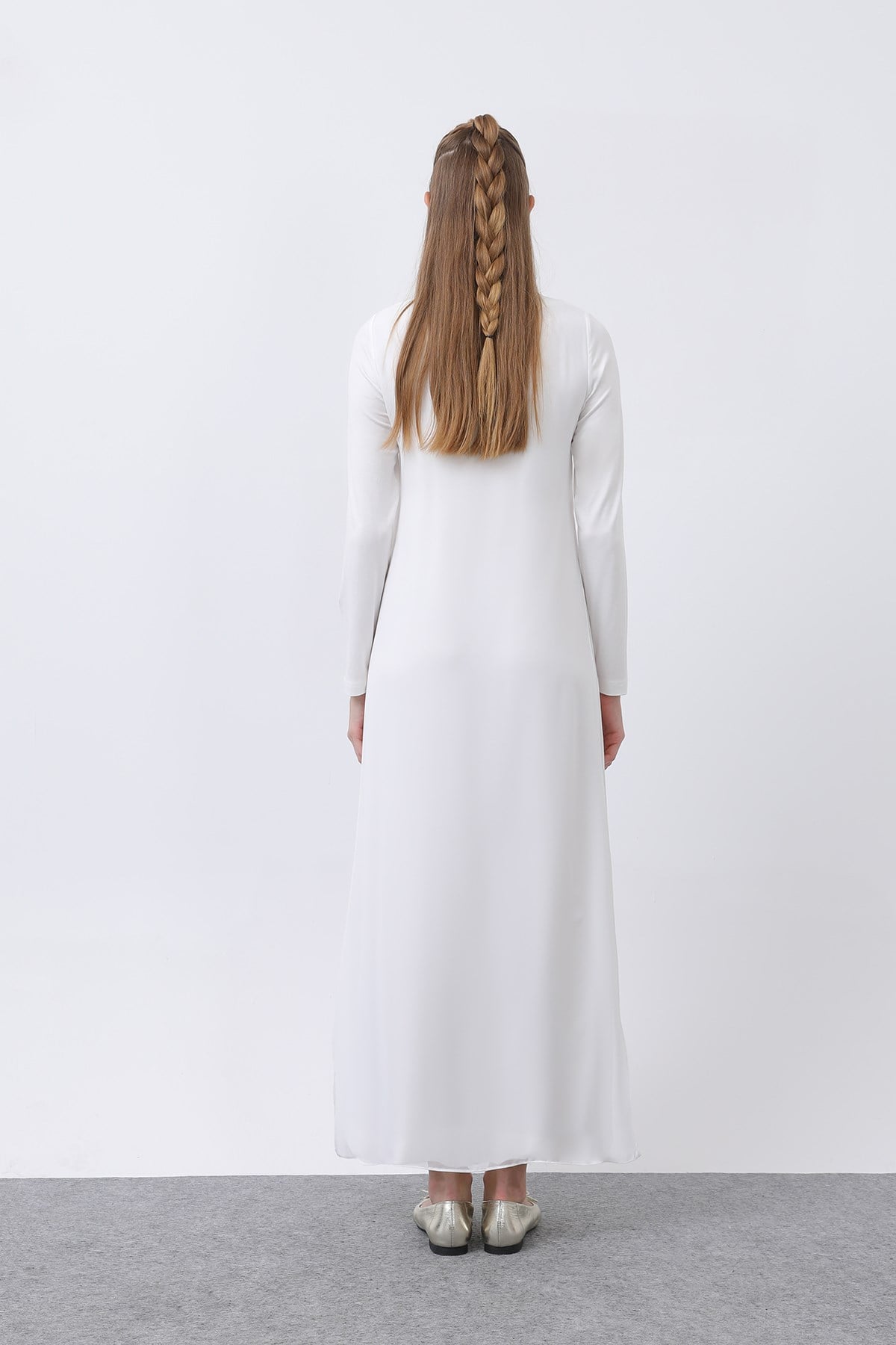 Women's Chiffon Detail Long Dress - Ecru