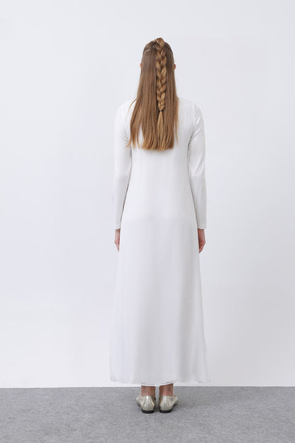 Women's Chiffon Detail Long Dress - Ecru