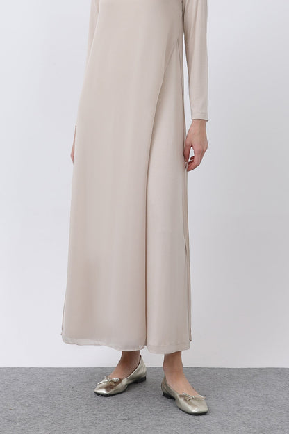 Women's Chiffon Detail Long Dress - Beige