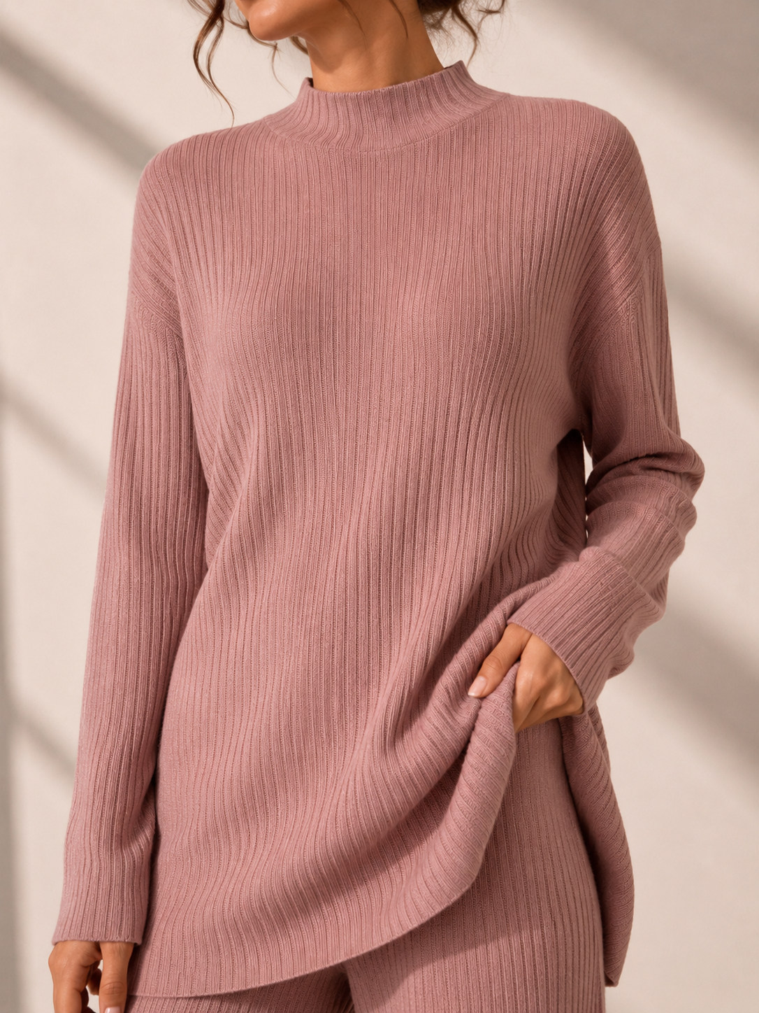The Hazel Ribbed Knit Set Modest Knit Top and Pant Set