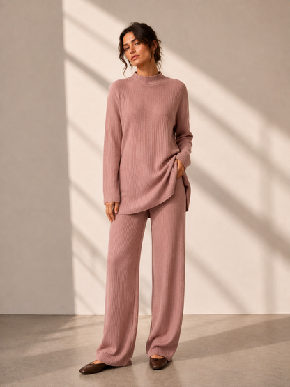 The Hazel Ribbed Knit Set Modest Knit Top and Pant Set