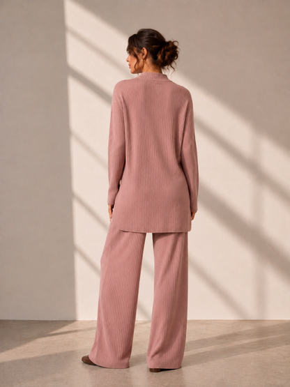 The Hazel Ribbed Knit Set Modest Knit Top and Pant Set
