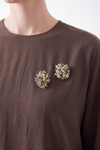 Women's Stone Embroidered Brooch Detail Set - Brown