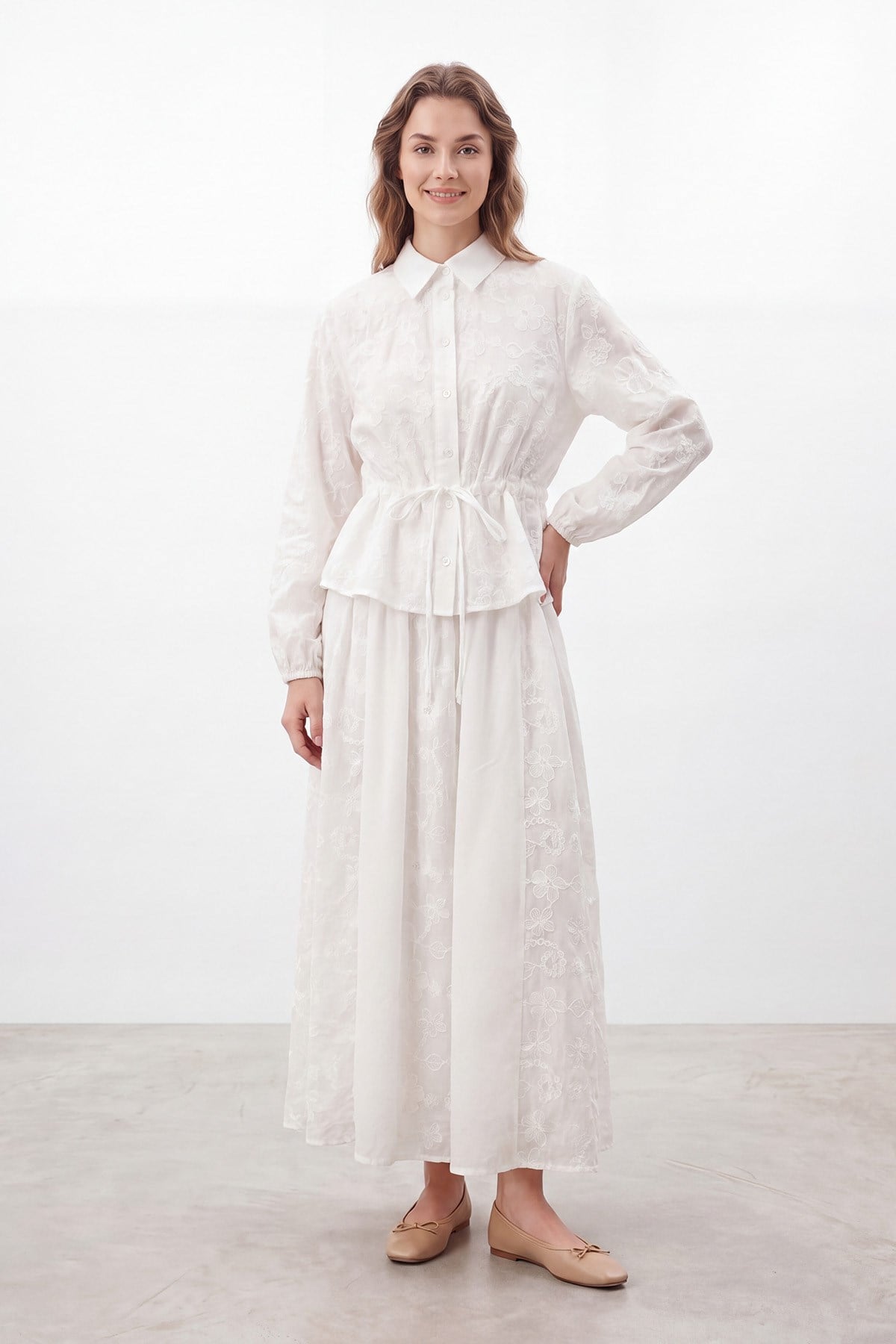 Women's Natural Texture Broderie Skirt Set - 14505TKS - Ecru