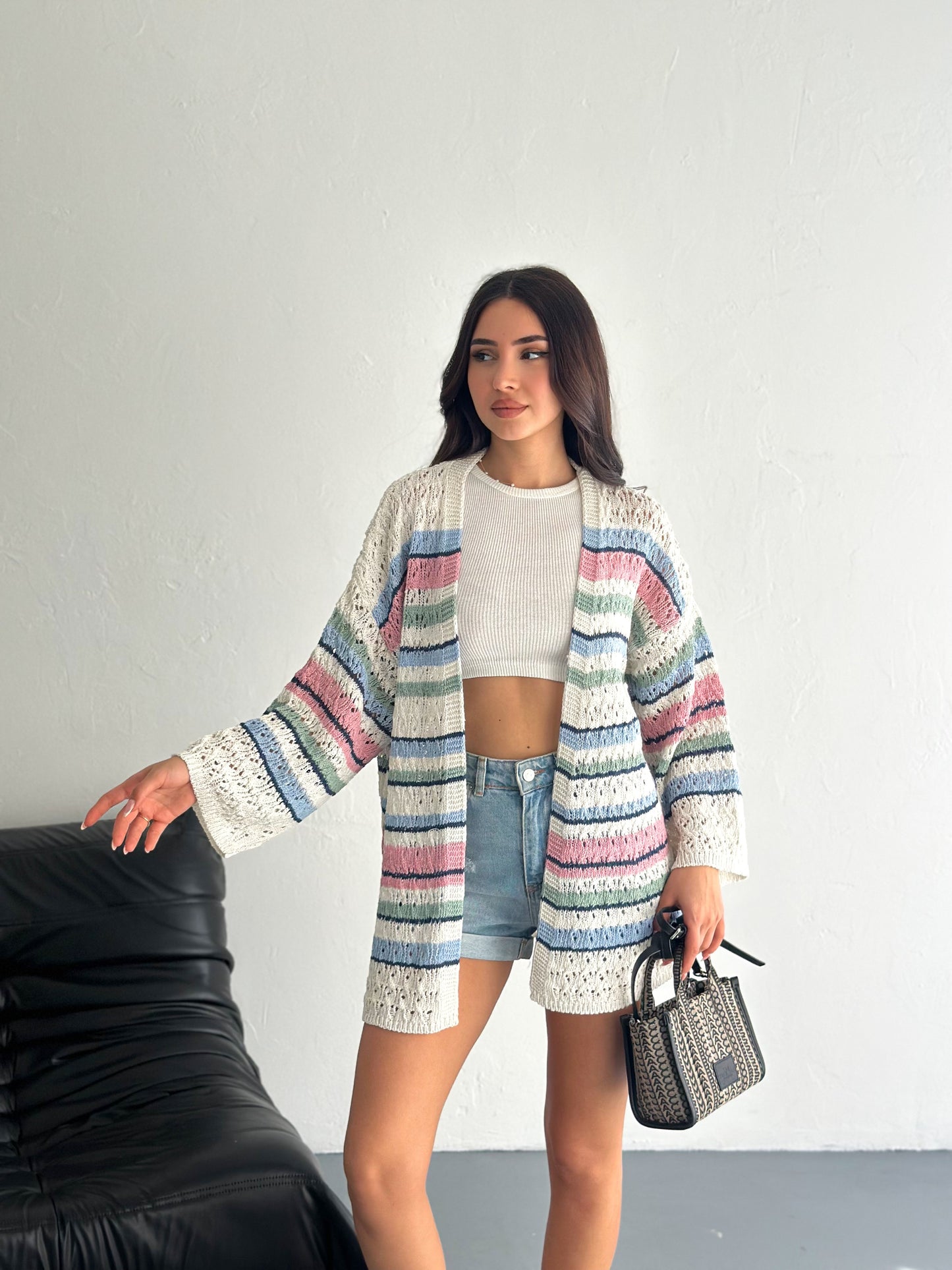 Hollow Knit Midi Cardigan Multi-Color Seasonal Cardigan