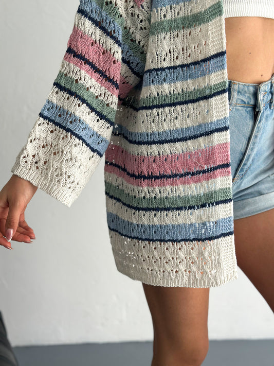 Hollow Knit Midi Cardigan Multi-Color Seasonal Cardigan