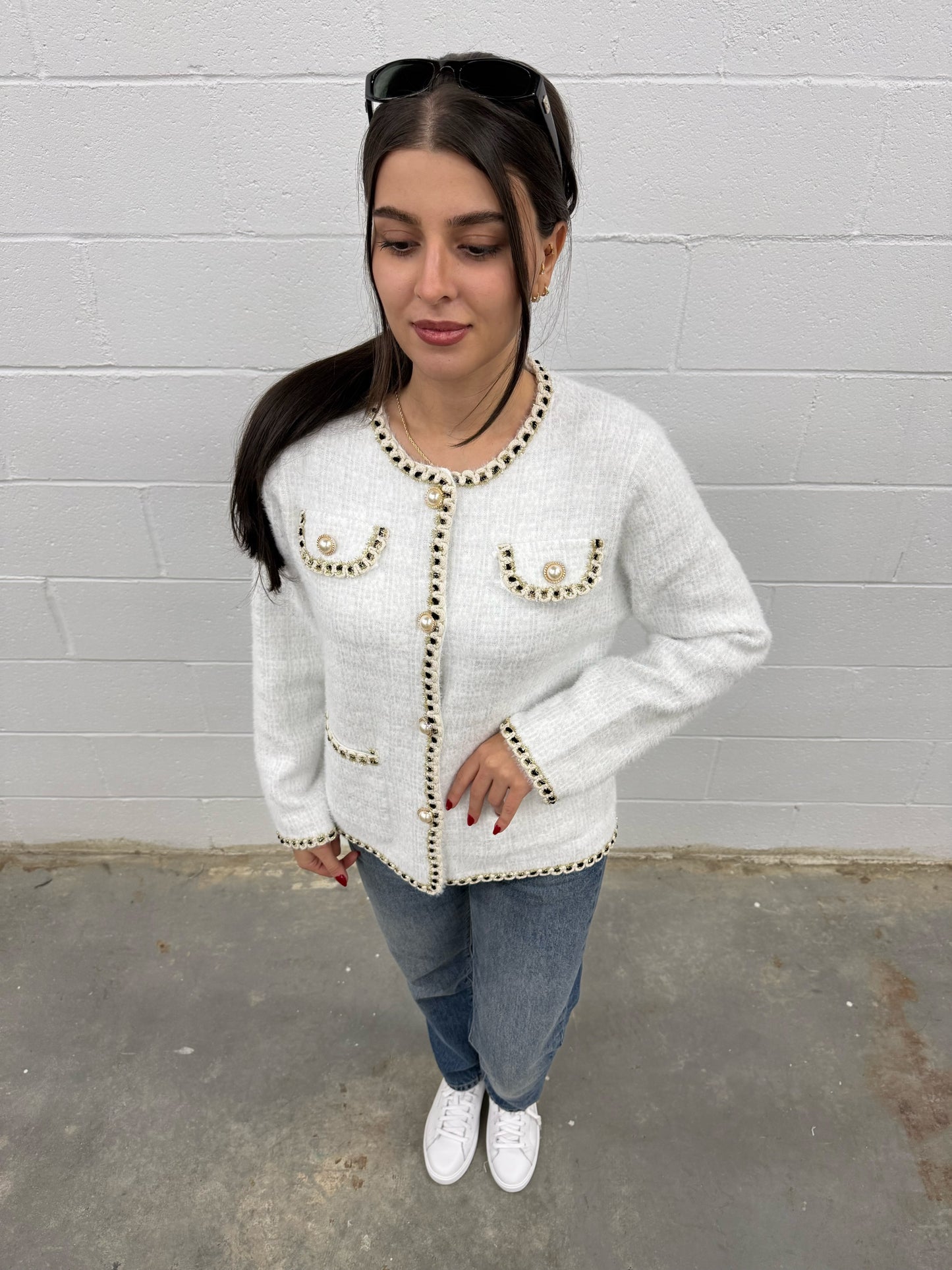 V1530 Pearl Knit Cardigan