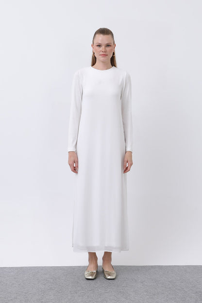 Women's Chiffon Detail Long Dress - Ecru
