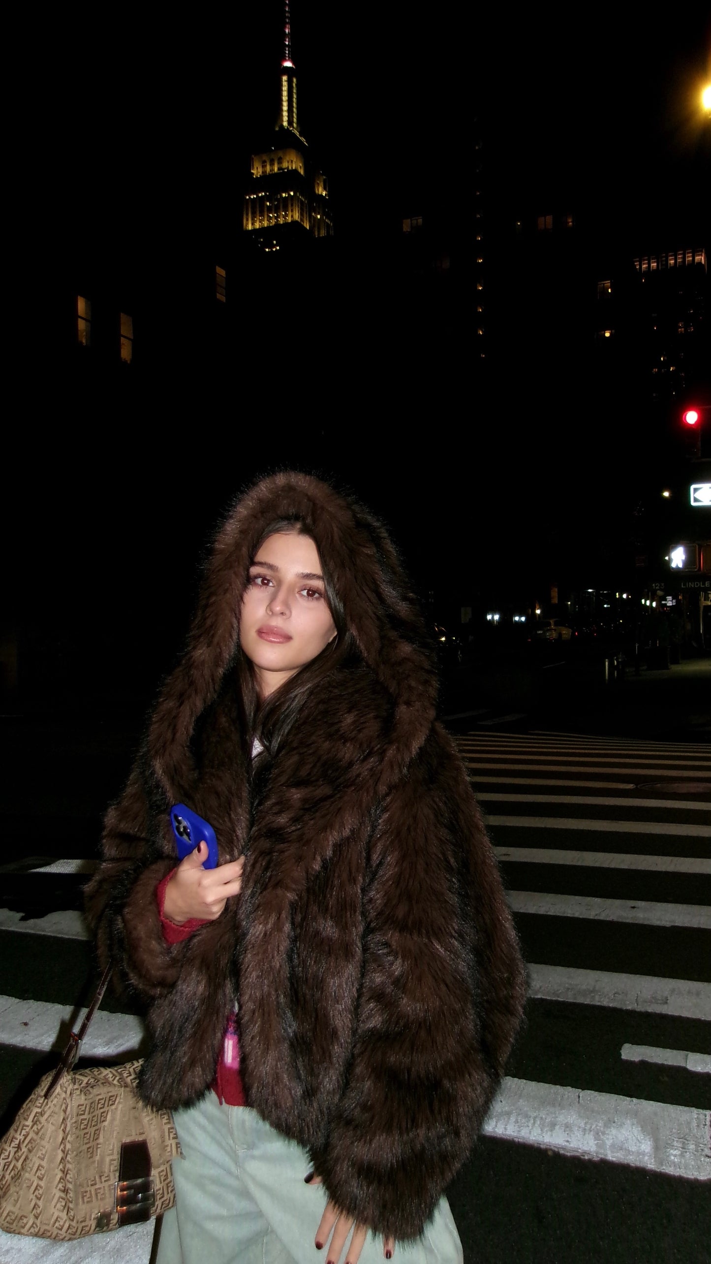 V985 Hooded Fur Coat