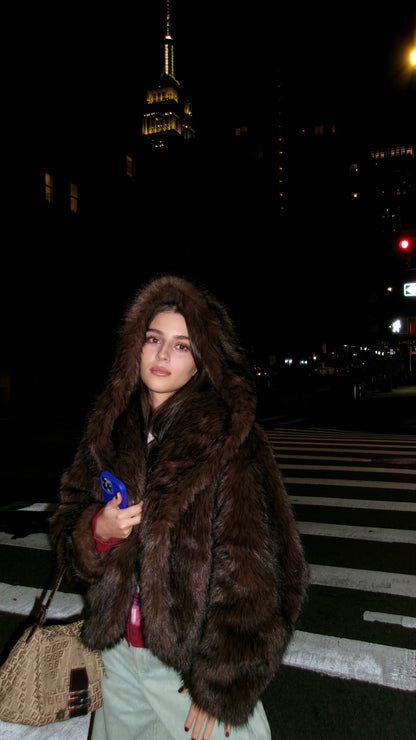 V985 Hooded Fur Coat