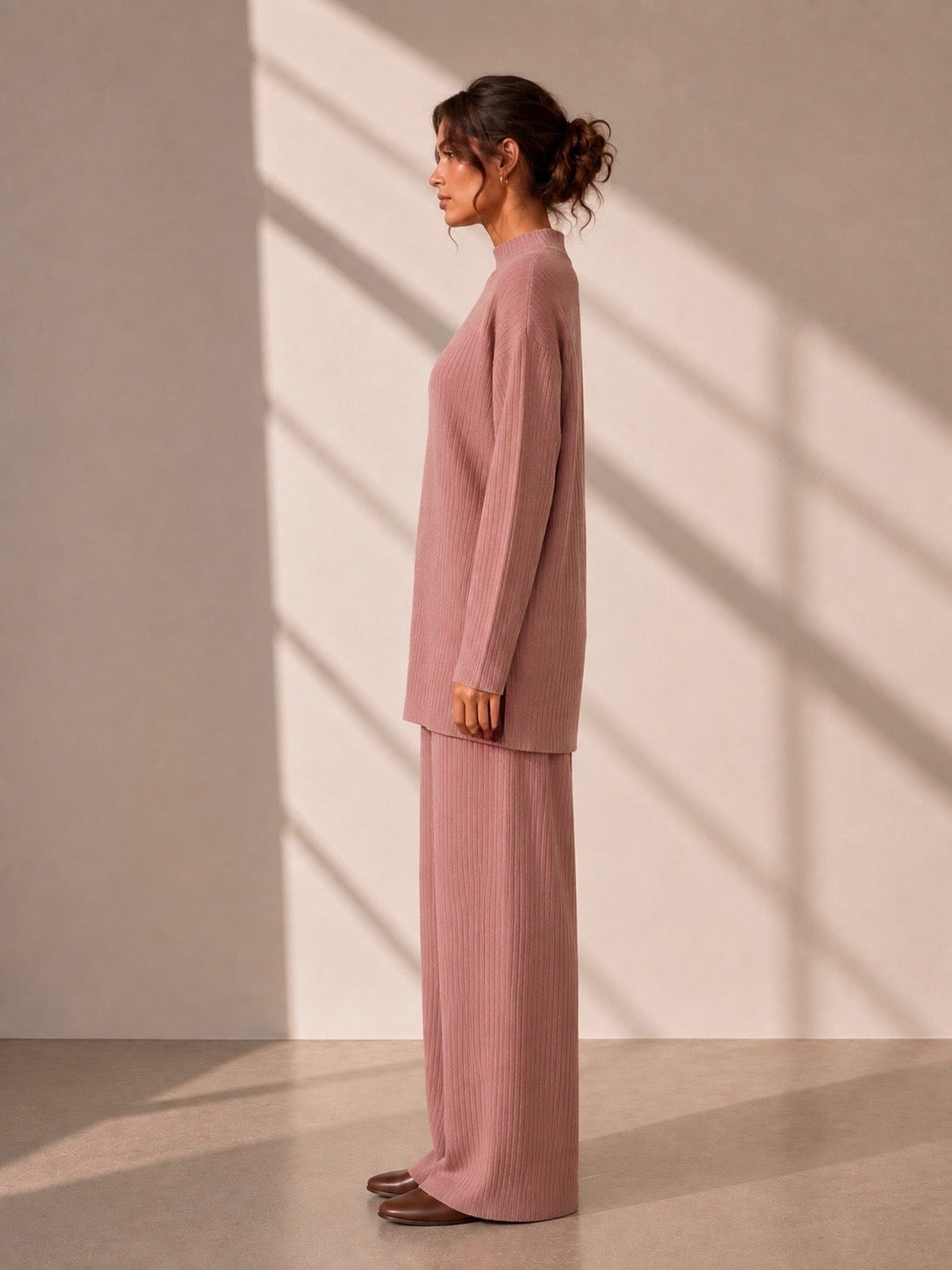 The Hazel Ribbed Knit Set Modest Knit Top and Pant Set