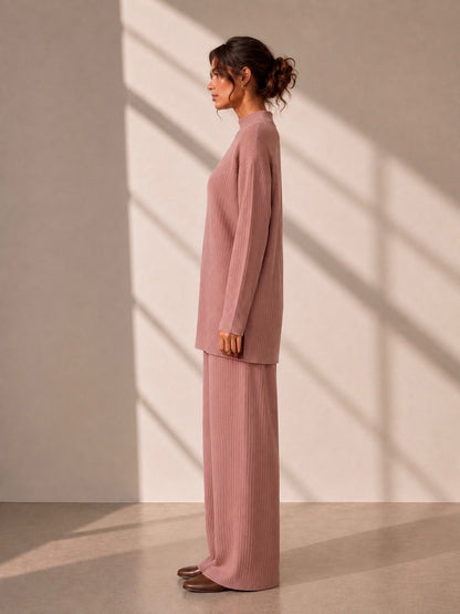 The Hazel Ribbed Knit Set Modest Knit Top and Pant Set