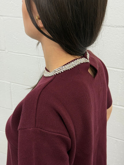 Diamond Neck Knit Blouse V4367