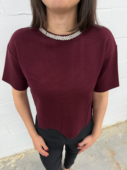 Diamond Neck Knit Blouse V4367