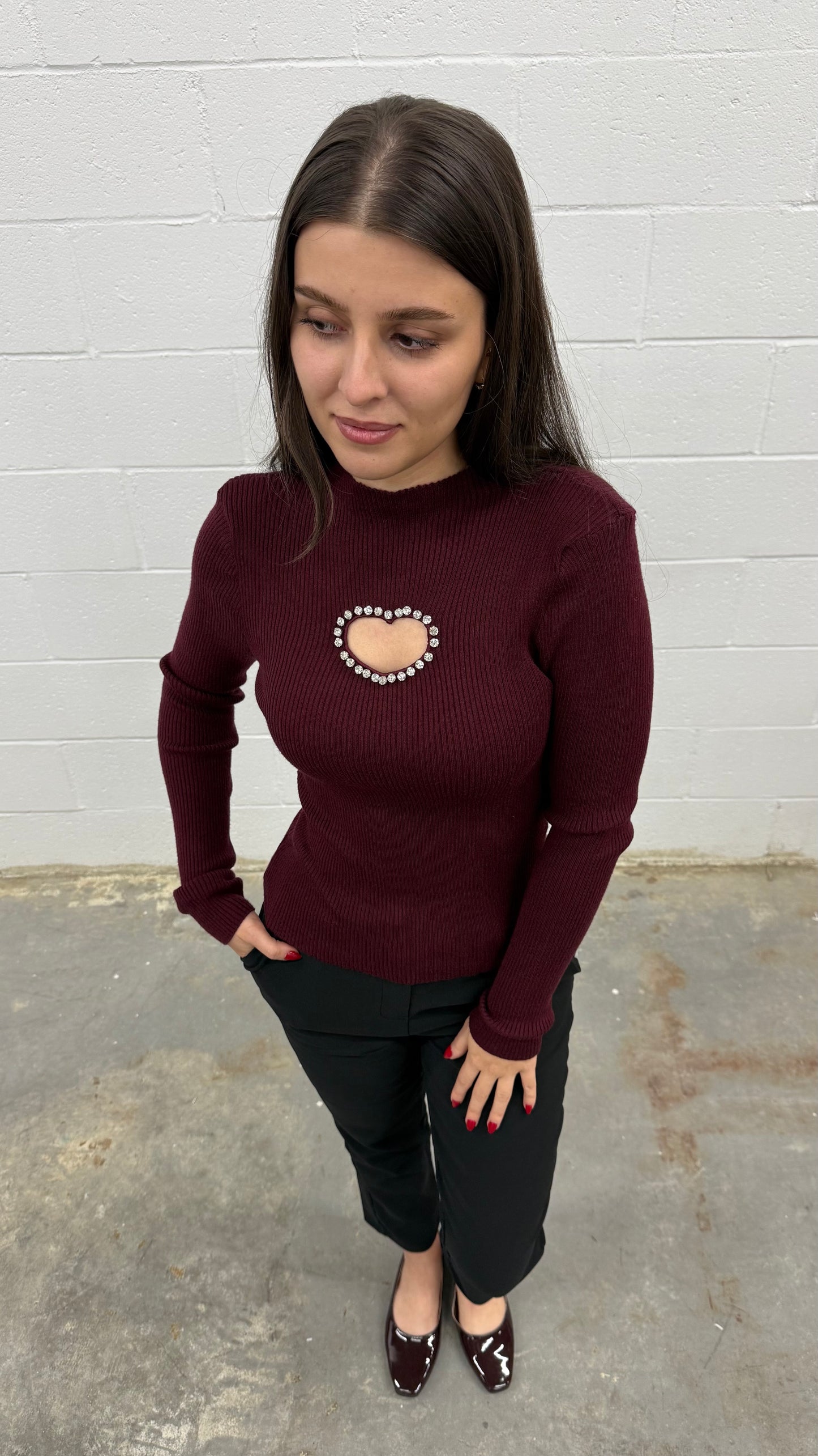 Knit Top Heart Detailed V4810