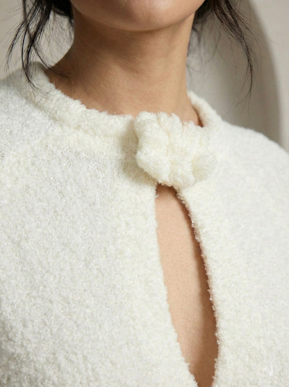 Women's Soft Bouclé Knit Poncho Top White Knit Poncho