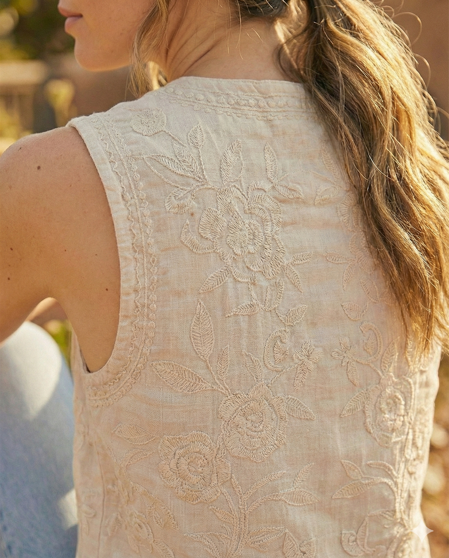Women's Embroidered Cotton Floral Tailored Vest  V153