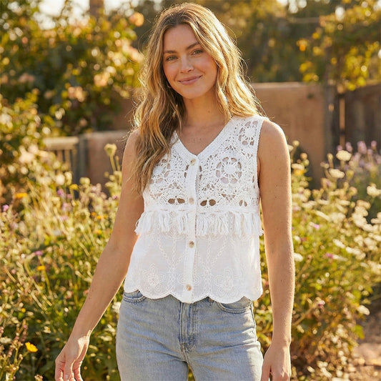 Boho Cotton Lace Fringe Vest V101
