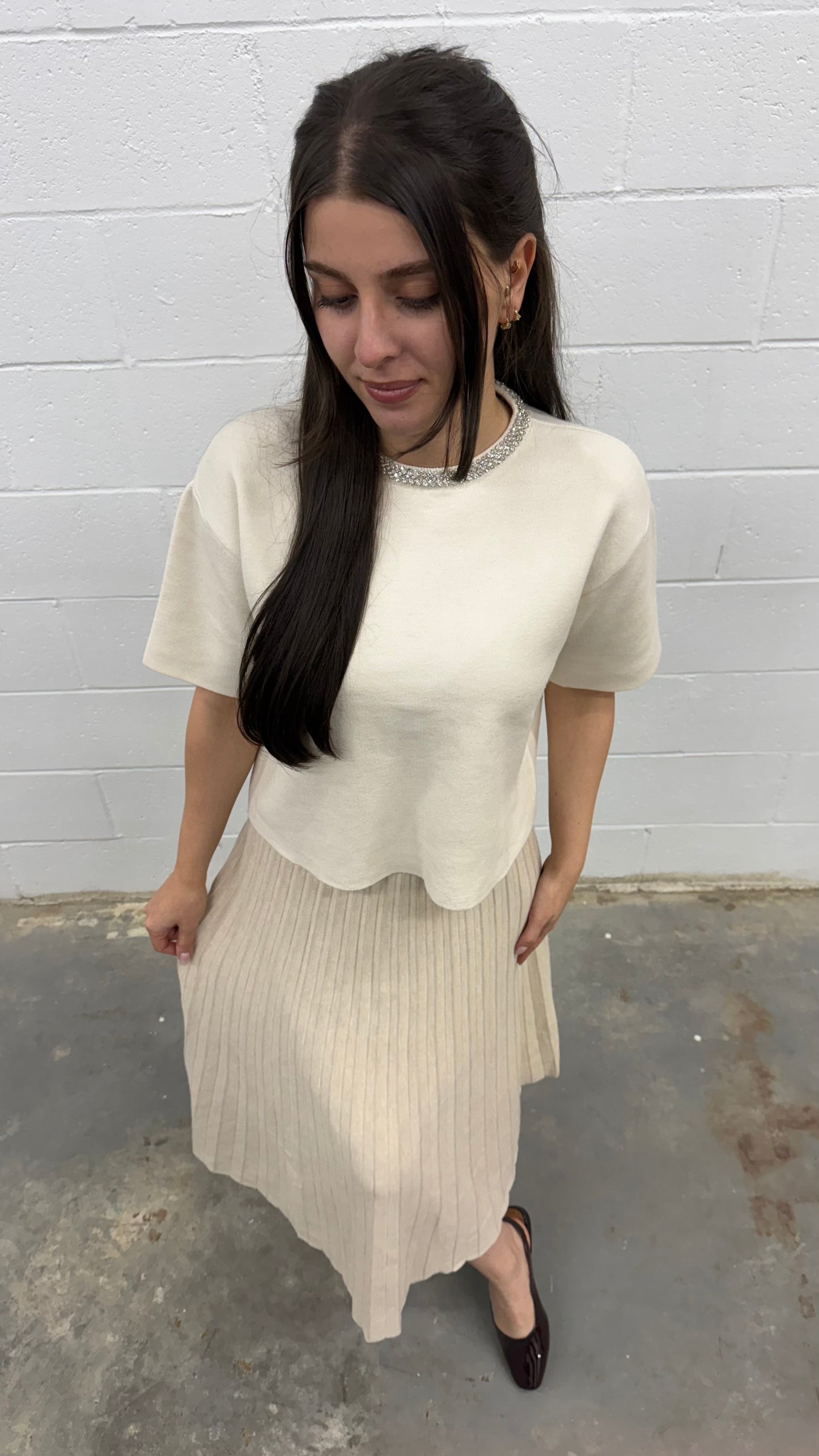 Women's Knit Midi Skirt Pleated Modest Skirt - One Size