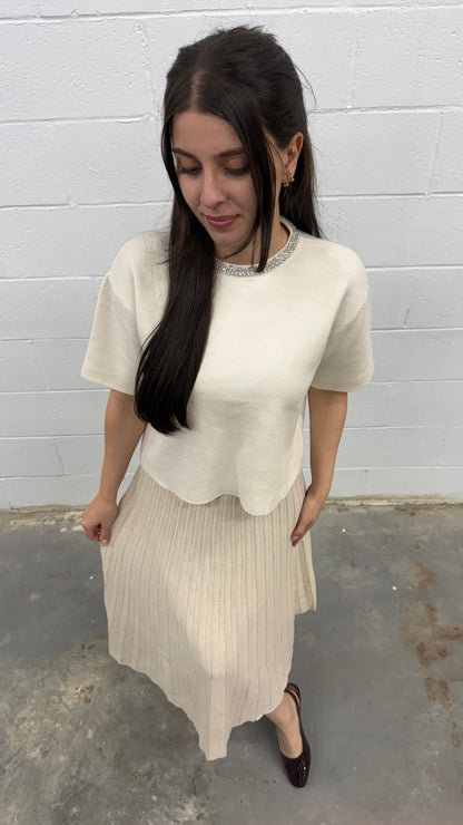 Women's Knit Midi Skirt Pleated Modest Skirt - One Size